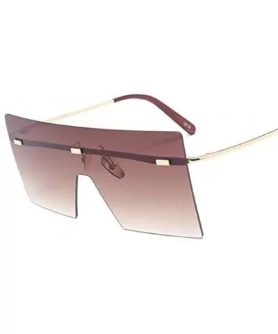 Oversized Brown Sunglasses Women Retro Vintage Sunglasses Luxury Rimless Eyewear - C3 Silver - CH18Y497EZT $38.68 Rectangular