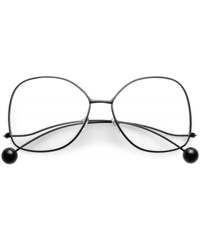 Oversize Butterfly Thin Curved Metal Arms Ball Accents Clear Flat Lens Glasses 63mm - Black / Clear - CO182XLW9YM $16.20 Butt...