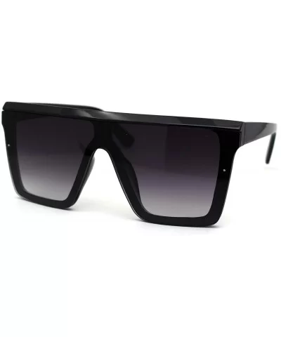 Womens Flat Top Oversize Mobster Shield Retro Sunglasses - Black Smoke - CY19606YDOT $17.47 Shield