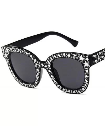 Black Gray Women Sunglasses Vintage Cat Eye Sun Glasses Star Fashion Mirror Shades - C3tea - C6197Y6S69M $45.57 Cat Eye