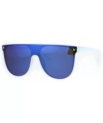 Shield Panel Lens Plastic Horn Rim Oversize Hipster Sunglasses - White Blue - C8185DRR7Q6 $12.41 Shield