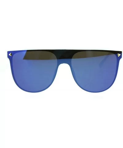 Shield Panel Lens Plastic Horn Rim Oversize Hipster Sunglasses - White Blue - C8185DRR7Q6 $12.41 Shield