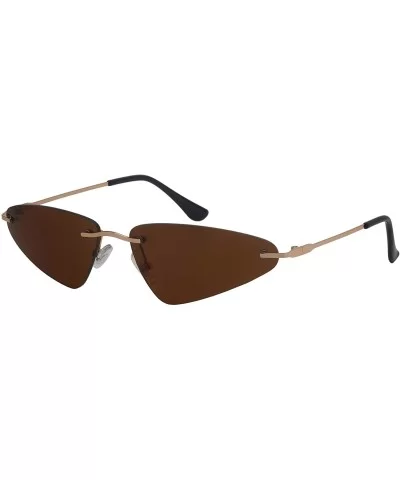 Rimless Cateye Sunglasses for Women Metal Triangle Style 3194-SD - Silver Frame/Brown Lens - CL18I4D2YRX $13.76 Rimless