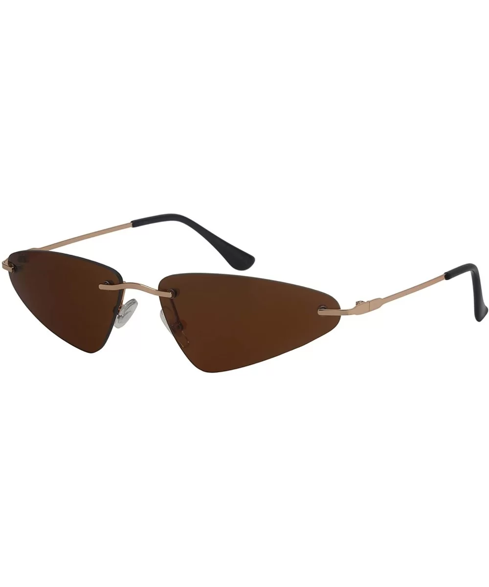 Rimless Cateye Sunglasses for Women Metal Triangle Style 3194-SD - Silver Frame/Brown Lens - CL18I4D2YRX $13.76 Rimless