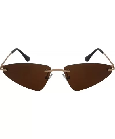 Rimless Cateye Sunglasses for Women Metal Triangle Style 3194-SD - Silver Frame/Brown Lens - CL18I4D2YRX $13.76 Rimless