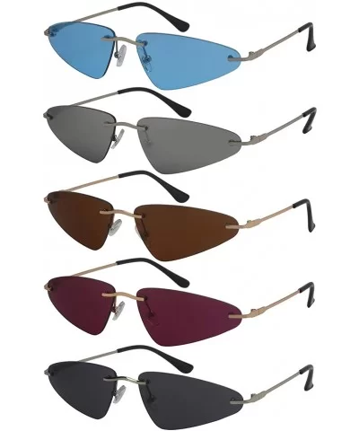 Rimless Cateye Sunglasses for Women Metal Triangle Style 3194-SD - Silver Frame/Brown Lens - CL18I4D2YRX $13.76 Rimless