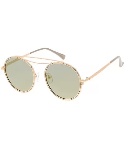 Polarized Round Aviator Sunglasses for Women Metal Brow Bar Mirrored Lens 52mm - Gold / Gold Mirror - CK12MZIR76Y $28.18 Round