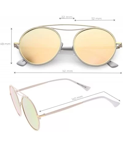 Polarized Round Aviator Sunglasses for Women Metal Brow Bar Mirrored Lens 52mm - Gold / Gold Mirror - CK12MZIR76Y $28.18 Round