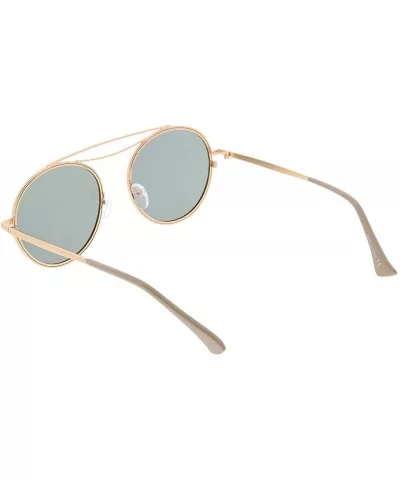 Polarized Round Aviator Sunglasses for Women Metal Brow Bar Mirrored Lens 52mm - Gold / Gold Mirror - CK12MZIR76Y $28.18 Round