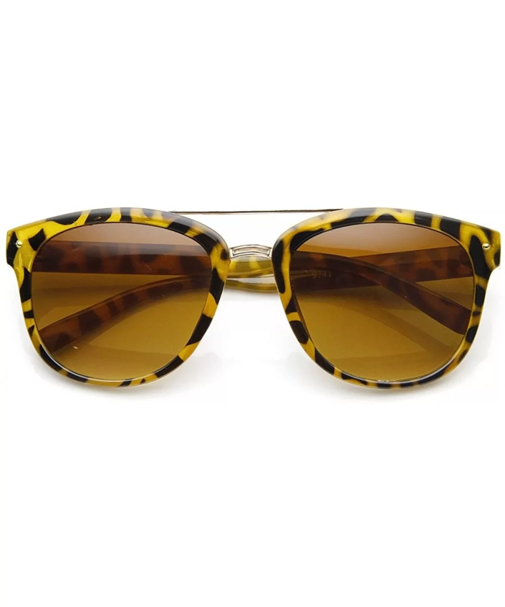 Double Bridged Classic Horn Rimmed Sunglasses with Metal Crossbar (Yellow-Tortoise Amber) - CA11FOUEPI1 $12.76 Wayfarer