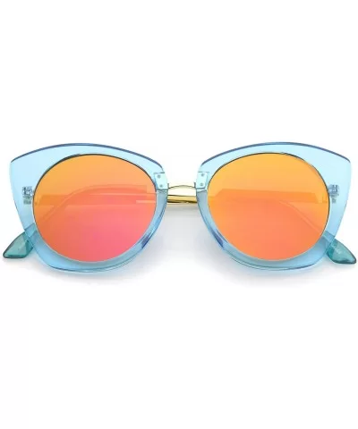 Women's Crystal Frame Colored Mirror Flat Lens Round Cat Eye Sunglasses 52mm - Blue-gold / Orange Mirror - CU12KUKI8OV $14.25...