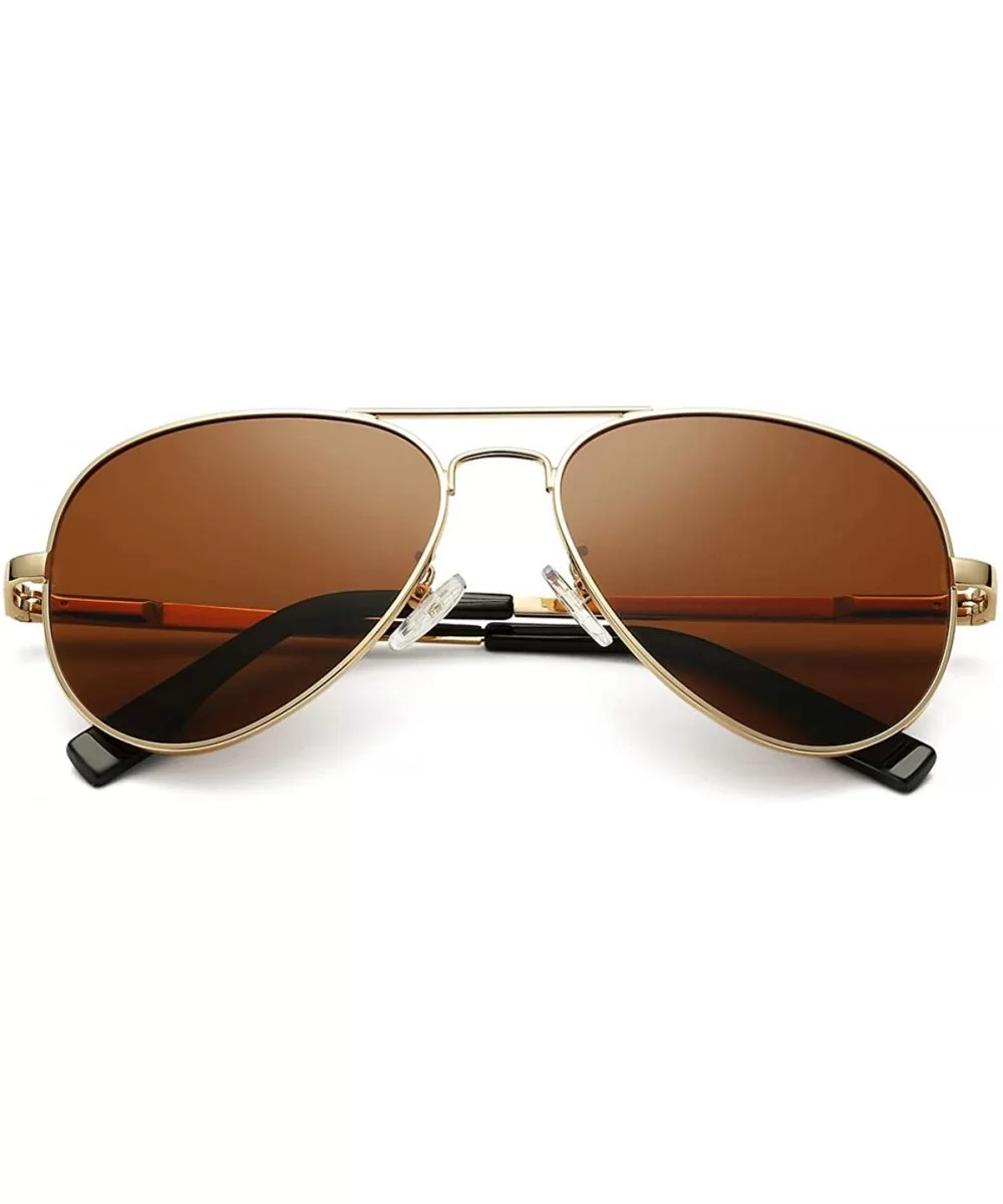 Polarized Aviator Sunglasses Metal Frame Mirrored UV400 Lens - Gold/Brown - CC18OZ23CDC $21.05 Sport