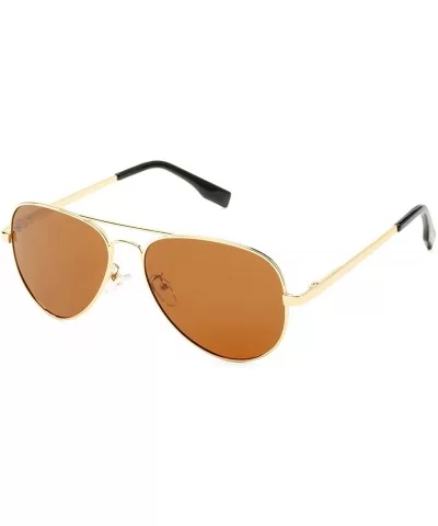 Polarized Aviator Sunglasses Metal Frame Mirrored UV400 Lens - Gold/Brown - CC18OZ23CDC $21.05 Sport