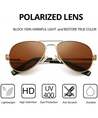 Polarized Aviator Sunglasses Metal Frame Mirrored UV400 Lens - Gold/Brown - CC18OZ23CDC $21.05 Sport