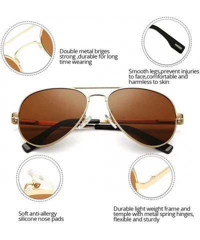 Polarized Aviator Sunglasses Metal Frame Mirrored UV400 Lens - Gold/Brown - CC18OZ23CDC $21.05 Sport