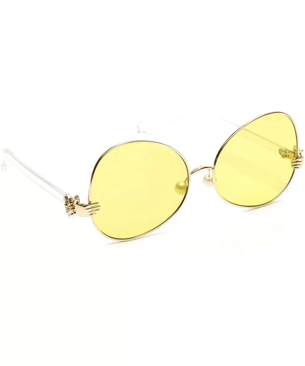 Square Women's Metal Sunglasses Butterfly Style Pearl Nose Pieces Colored Lens - Yellow - CZ18G3NHADX $15.47 Butterfly