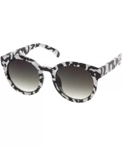 Women's Matte Horn Rimmed Marble Print Flat Lens Round Sunglasses 54mm - Marble / Smoke Gradient - CO17YZADR8C $14.20 Round