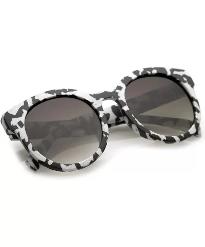 Women's Matte Horn Rimmed Marble Print Flat Lens Round Sunglasses 54mm - Marble / Smoke Gradient - CO17YZADR8C $14.20 Round