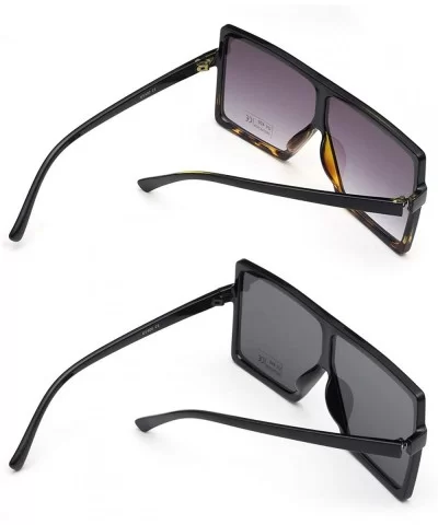 Square Oversized Sunglasses for Women Men Flat Top Fashion Shades - 2 Pcs-black- Leopard - C518KCXDKXM $17.08 Round