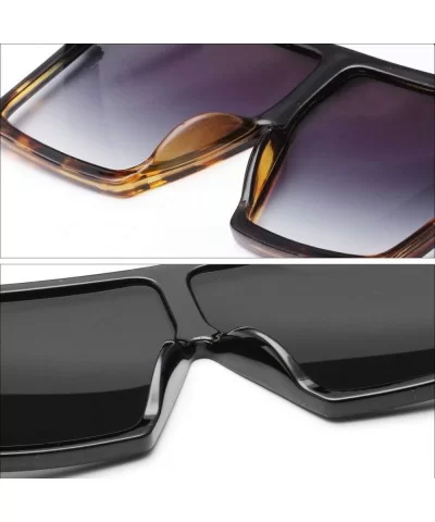 Square Oversized Sunglasses for Women Men Flat Top Fashion Shades - 2 Pcs-black- Leopard - C518KCXDKXM $17.08 Round