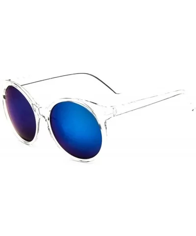 Women's Plastic Full Frame Iridium Mirrored Circle Lens Round Sunglasses - Clear+blue Lens - CC188XUGKUO $12.88 Goggle