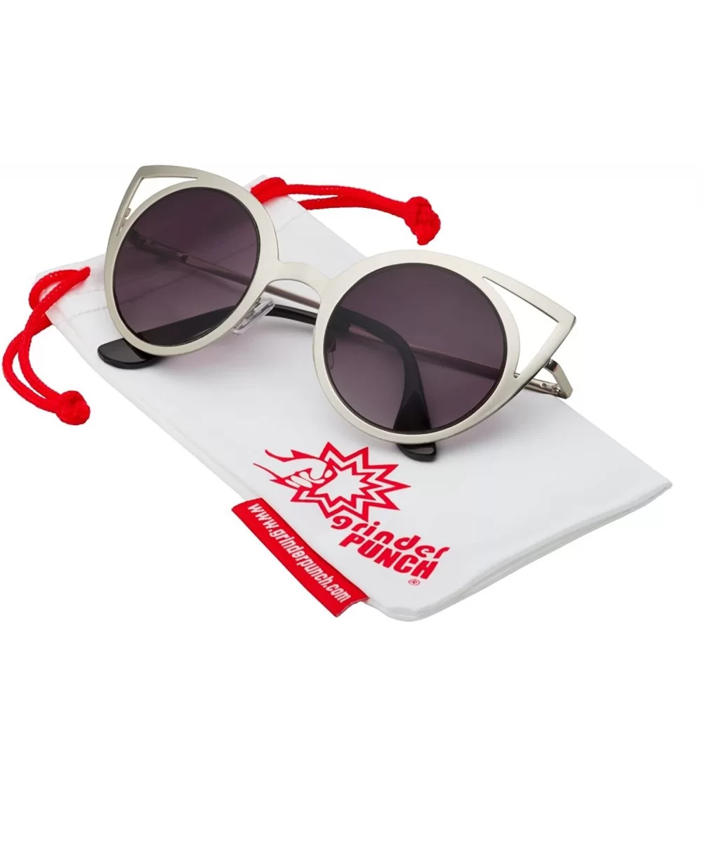 Womens Fashion Round Metal Cut Out Cat Eye Sunglasses - Silver - Smoke - CP12EPI2QPL $17.35 Round