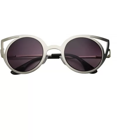 Womens Fashion Round Metal Cut Out Cat Eye Sunglasses - Silver - Smoke - CP12EPI2QPL $17.35 Round