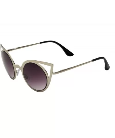 Womens Fashion Round Metal Cut Out Cat Eye Sunglasses - Silver - Smoke - CP12EPI2QPL $17.35 Round