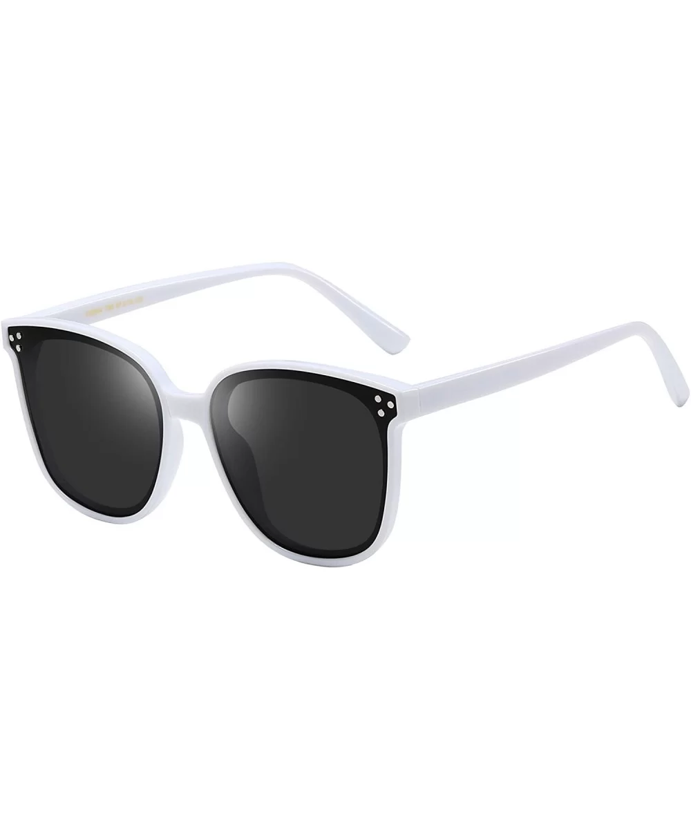 Polarized Retro Oversized Square Sunglasses for Women B2474 - White - CF18O6K3X6S $17.28 Oversized