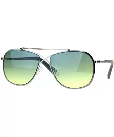 Designer Style Sunglasses Womens Square Cross Bridge Fashion Shades - Silver Grey (Blue Yellow) - CM189TZA2TI $16.46 Square