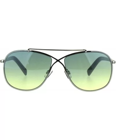 Designer Style Sunglasses Womens Square Cross Bridge Fashion Shades - Silver Grey (Blue Yellow) - CM189TZA2TI $16.46 Square