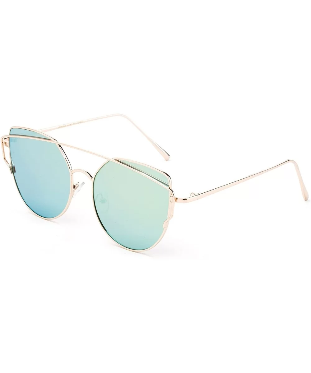 Cat Eye Mirrored Flat Lenses Women Fashion Sunglasses - Gold/Yellow Green - CE17YEG772T $13.92 Cat Eye