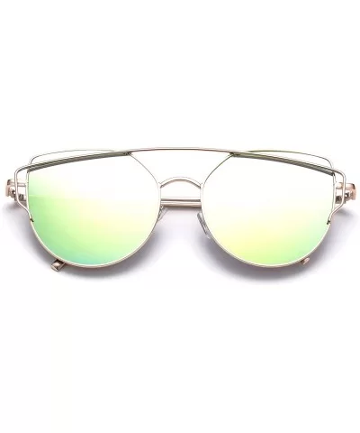 Cat Eye Mirrored Flat Lenses Women Fashion Sunglasses - Gold/Yellow Green - CE17YEG772T $13.92 Cat Eye