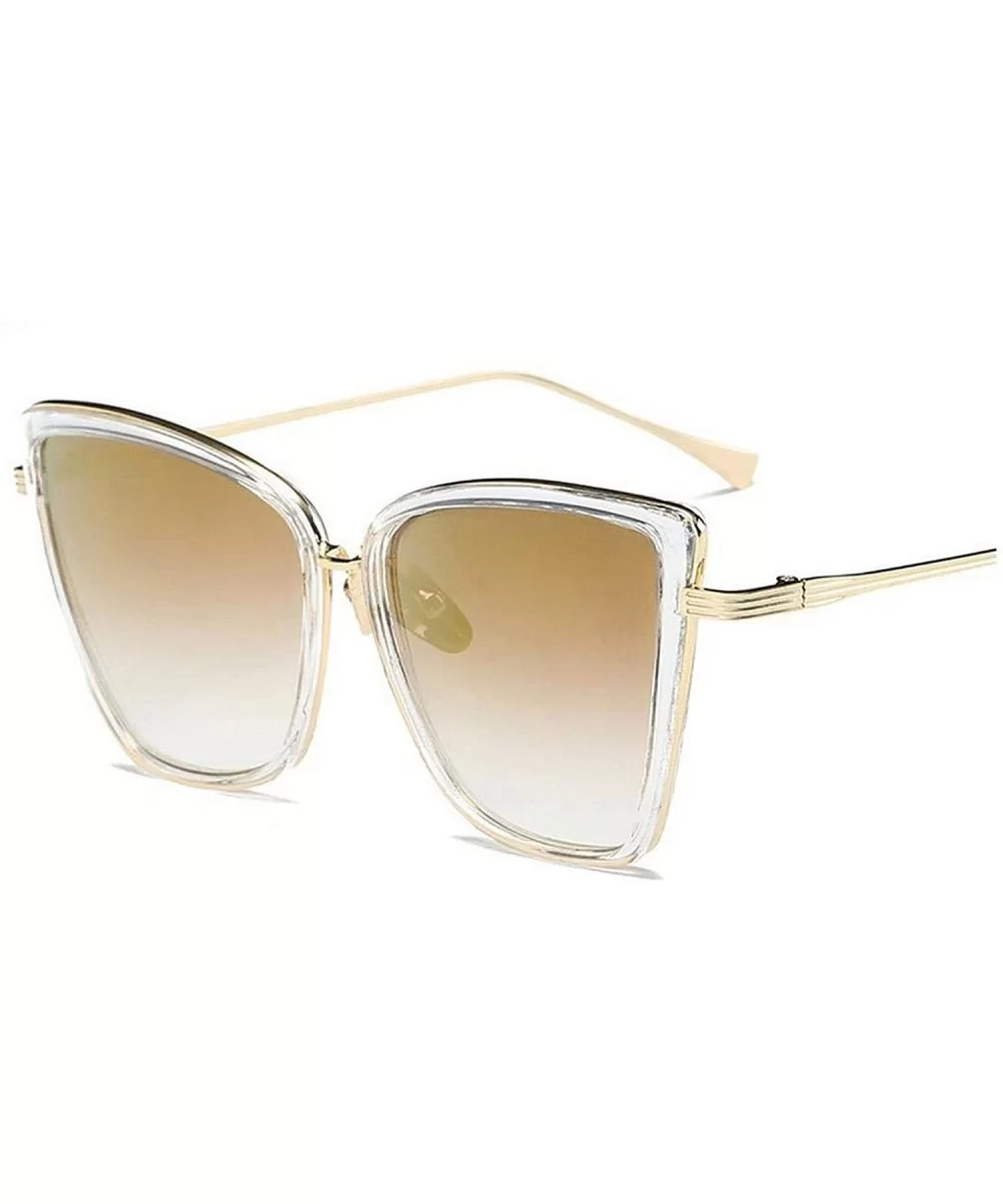 Cateye Sunglasses Women Vintage Metal Glasses Mirror Retro Lunette De Soleil Femme UV400 - Gold - CB197A2CNCM $28.21 Round