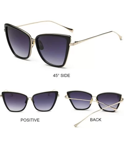 Cateye Sunglasses Women Vintage Metal Glasses Mirror Retro Lunette De Soleil Femme UV400 - Gold - CB197A2CNCM $28.21 Round