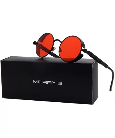 Gothic Steampunk Sunglasses for Women Men Round Lens Metal Frame S567 - Black&red - CV17X0MUZ33 $19.97 Round
