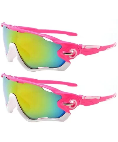 2 Pack Polarized Sport Sunglasses UV Safety Glasses for Driving Fishing Cycling and Running - Pink Frame Red Film - CJ197IM2C...