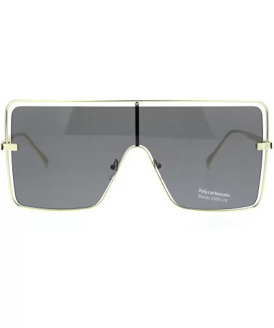 Hip Hop Hard Oversize Shield Exposed Lens Retro Sunglasses - Gold Black - CU18QMO8NR9 $17.16 Shield