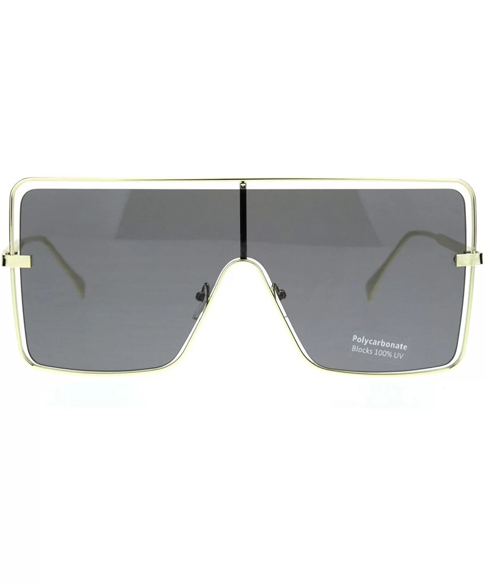 Hip Hop Hard Oversize Shield Exposed Lens Retro Sunglasses - Gold Black - CU18QMO8NR9 $17.16 Shield