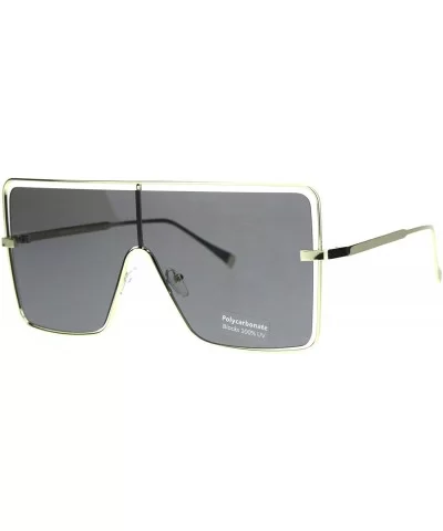 Hip Hop Hard Oversize Shield Exposed Lens Retro Sunglasses - Gold Black - CU18QMO8NR9 $17.16 Shield