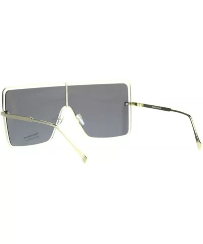 Hip Hop Hard Oversize Shield Exposed Lens Retro Sunglasses - Gold Black - CU18QMO8NR9 $17.16 Shield