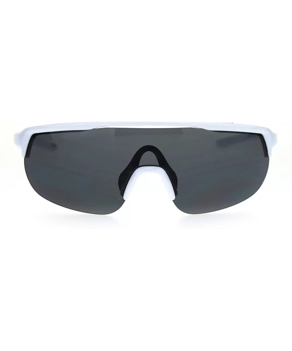 Retro Exposed Lens Oversize Shield Robotic Half Rim Sunglasses - White Black - CD18SN06IDY $16.59 Oversized