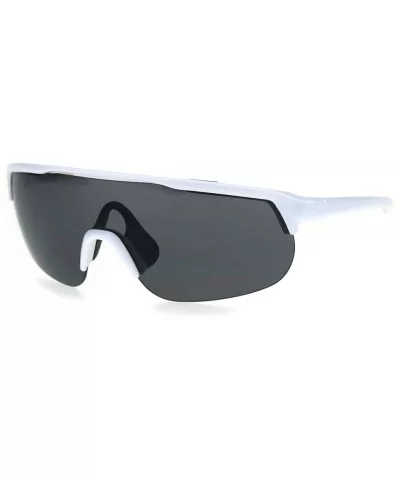 Retro Exposed Lens Oversize Shield Robotic Half Rim Sunglasses - White Black - CD18SN06IDY $16.59 Oversized