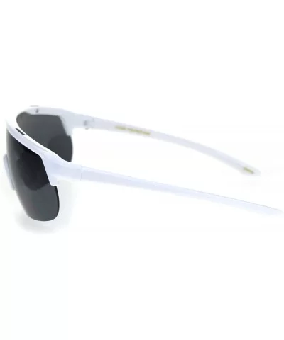 Retro Exposed Lens Oversize Shield Robotic Half Rim Sunglasses - White Black - CD18SN06IDY $16.59 Oversized