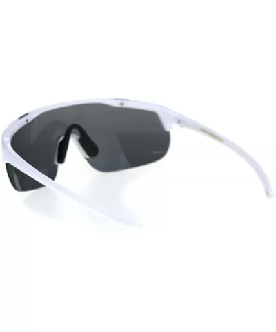 Retro Exposed Lens Oversize Shield Robotic Half Rim Sunglasses - White Black - CD18SN06IDY $16.59 Oversized