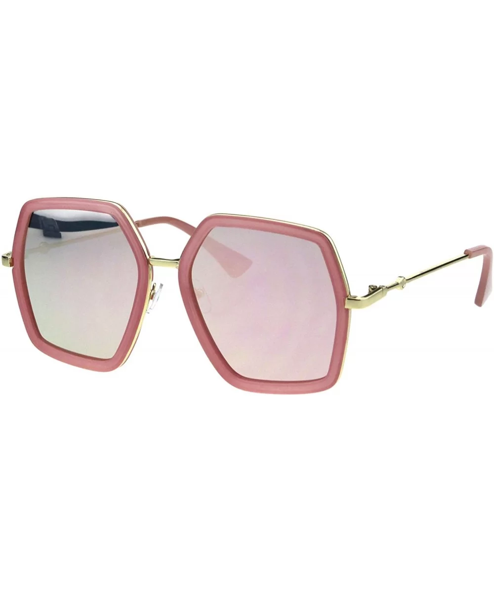 Womens Oversized Sunglasses Hexagon Shape Double Frame Shades UV 400 - Pink (Pink Mirror) - CL18RNHEWI8 $13.74 Oversized