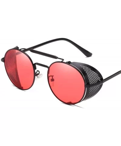 Steampunk Retro Round Sunglasses Metal Frame Men Women Black Red C7 Silver Blue - C1 Black Black - CX18YZUKOYE $16.20 Aviator