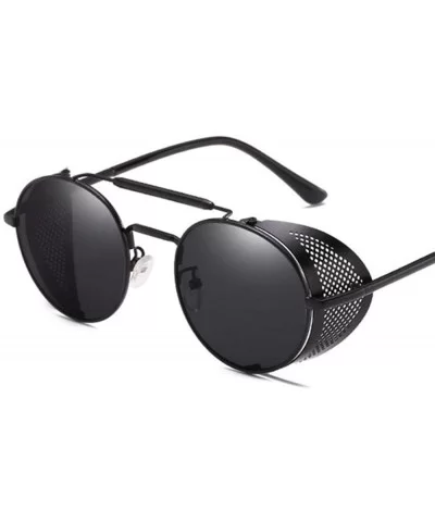 Steampunk Retro Round Sunglasses Metal Frame Men Women Black Red C7 Silver Blue - C1 Black Black - CX18YZUKOYE $16.20 Aviator
