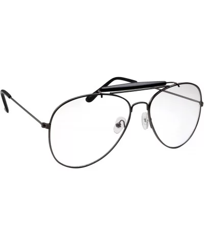 Non-Prescription Bar-Top Aviator Clear Lens Glasses - Gunmetal - CY12MA6AFYX $12.51 Aviator