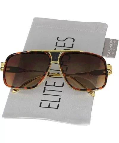 Designer Metal Frame Classic Retro Square Aviator Fashion Sunglasses For Men - Tortoise Gold-brown - CK18GXEXS3I $13.78 Square